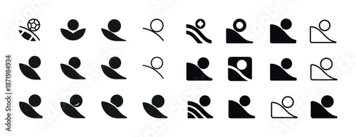 Minimalist human figure icons in various poses and actions