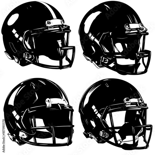 A blue and red American football helmet illustration showing protective sports equipment used by players during the game