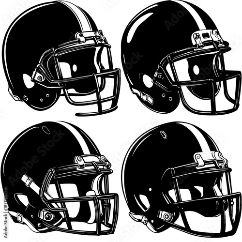 A blue and red American football helmet illustration showing protective sports equipment used by players during the game