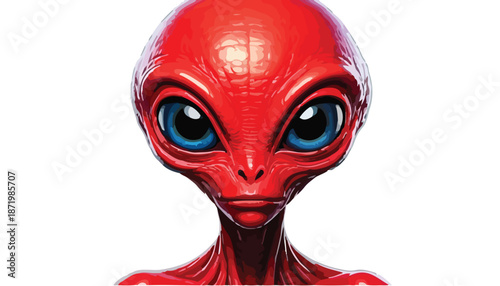 Close-up of a Red Alien with Large Blue Eyes.