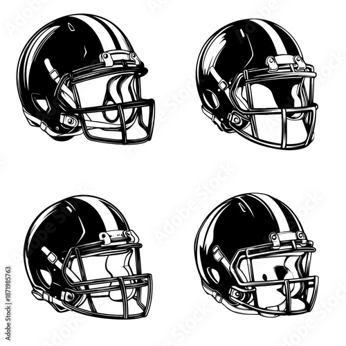 A blue and red American football helmet illustration showing protective sports equipment used by players during the game