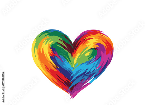 Vibrant Rainbow Heart Illustration with Dynamic Brush Strokes and Multi-Color Artistic Texture