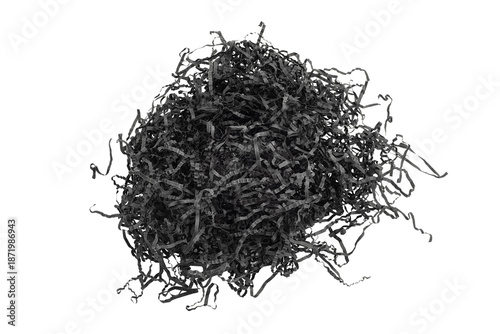 Black box filler. Finely shredded kraft paper isolated on white background.