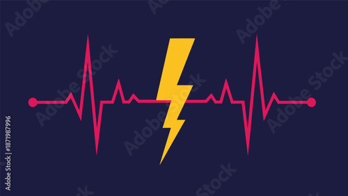 Abstract Heartbeat Pulse Line with Lightning Bolt Vector Illustration on Dark Blue Background