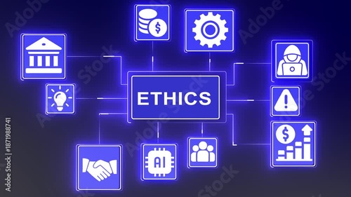 Strategic Business Intelligence and Financial Ethics Concept On The black background, Business Analytics and Decision-Making Workflow Animation.