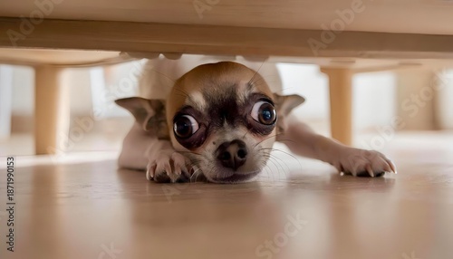 chihauhau scared under the bed
