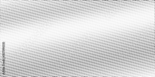 Abstract black and white halftone gradient background with retro dotted texture, grunge faded noise, pixelated diagonal stripes, and pop art comic style. Vector wallpaper illustration