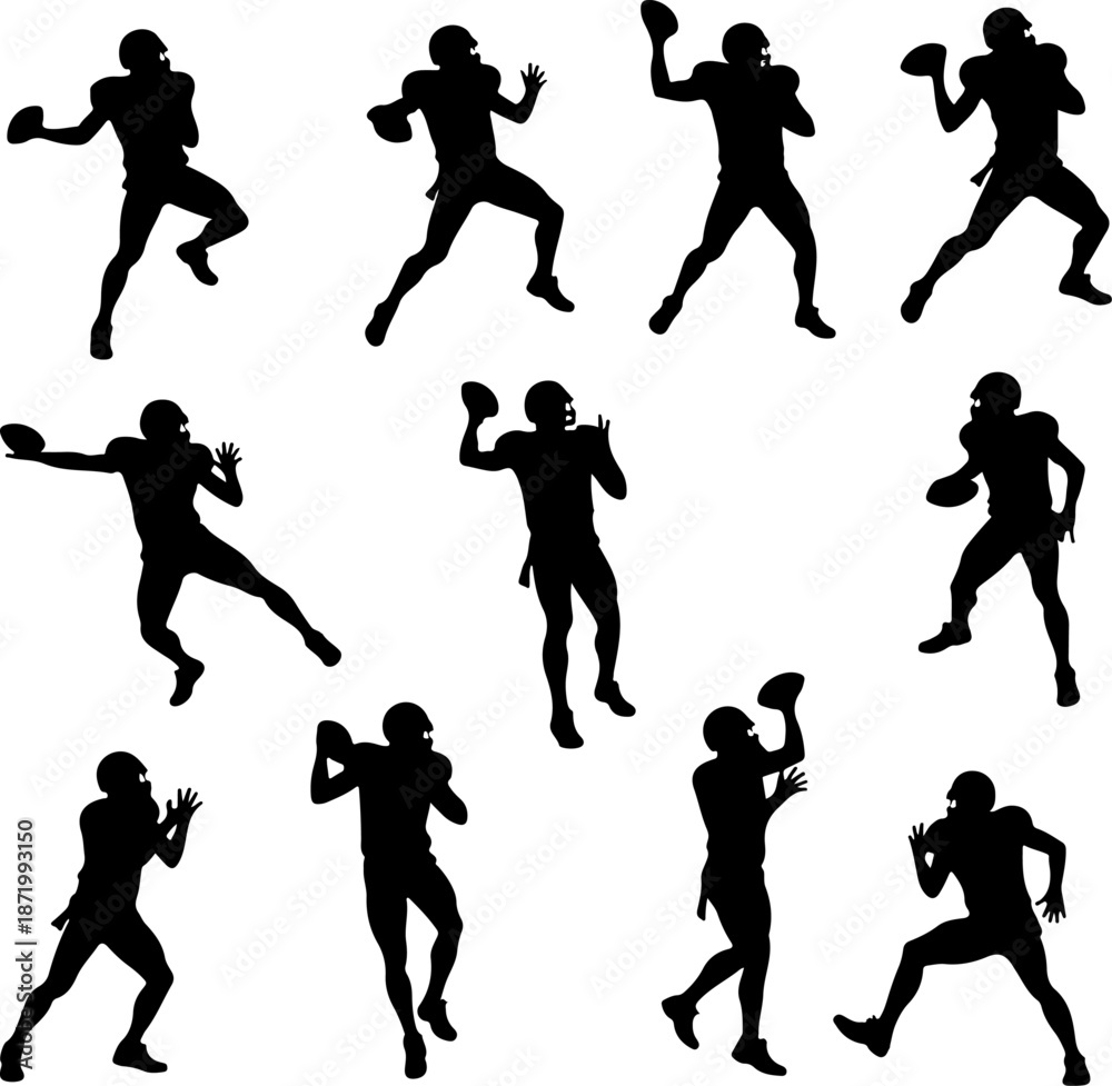 Fototapeta premium Dynamic American Football Action Group Silhouette Collection