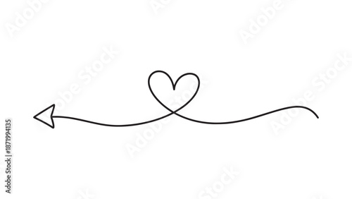 Minimalist Continuous One Line Drawing of a Heart Shape Merged with a Horizontal Arrow