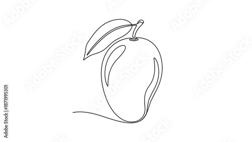 Minimalist Line Drawing of a Fresh Mango with Leaf Highlighting Simplicity