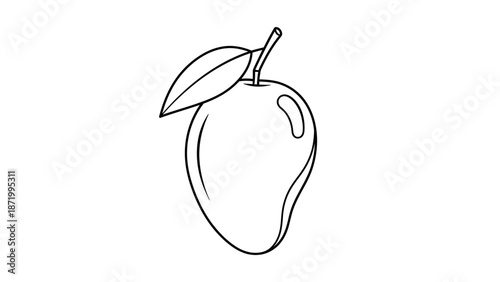 Minimalist Line Drawing of a Fresh Mango with Leaf and Stem as an Artistic