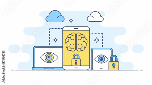 Secure devices with brain and eye icons for privacy protection