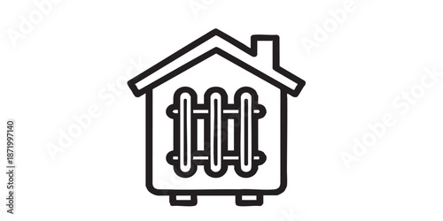 Home heating vector icon, smart house and central heating system symbol, outline and filled style, clean black line and solid design, minimal flat icon, isolated on transparent background, suitable fo
