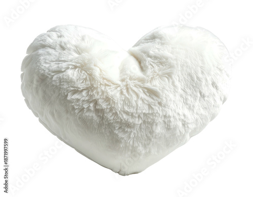 Fluffy white heart-shaped pillow isolated on a black background