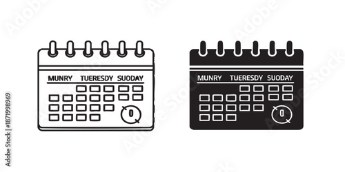 Calendar vector icon, planning and appointment symbol, month, week and day layout, outline and filled style, clean black line and solid design, minimal flat icon, isolated on transparent background, s
