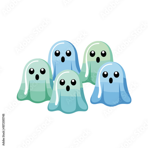 Adorable ghostly gelatin desserts vector – Ideal for Halloween party favors, spooky snack ideas, or recipe blogs.