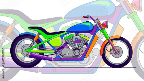 A red sport motorbike with chrome wheels and a powerful engine drives fast on the open road as a biker enjoys the speed of this sleek vehicle transport