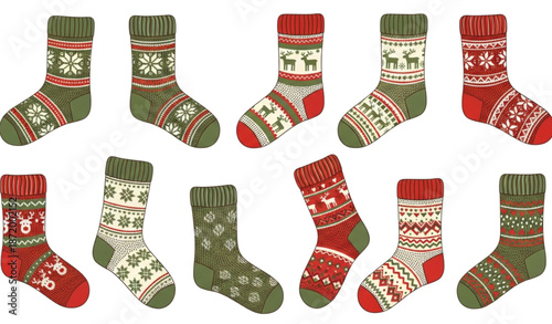 Christmas knitted socks set cozy woolen winter accessories vector