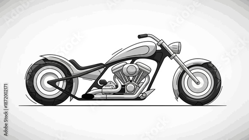 A vintage chrome chopper motorcycle with a powerful engine and sleek wheels stands as a classic transport model on a black background designed for speed