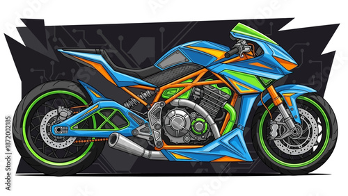 A fast red sport motorcycle in action on the road with a professional biker racing this powerful two-wheeled transport vehicle