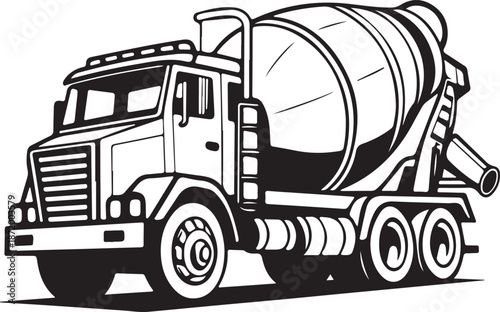 Black and White Concrete Mixer Truck Illustration Vector Icon