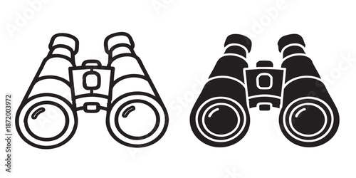 Binoculars vector icon, field glasses and observation symbol, outline and filled style, clean black line and solid design, minimal flat icon, isolated on transparent background, suitable for UI, web, 