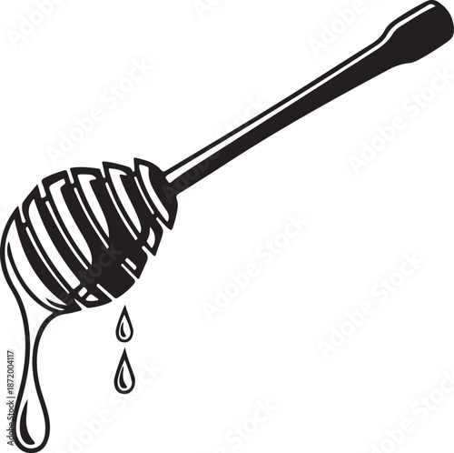Honey Dipper or Wooden Wand with Dripping Honey Drops Black Silhouette