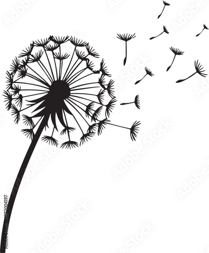 Dandelion Silhouette Blowing Seeds Flying in the Wind Minimalist Icon