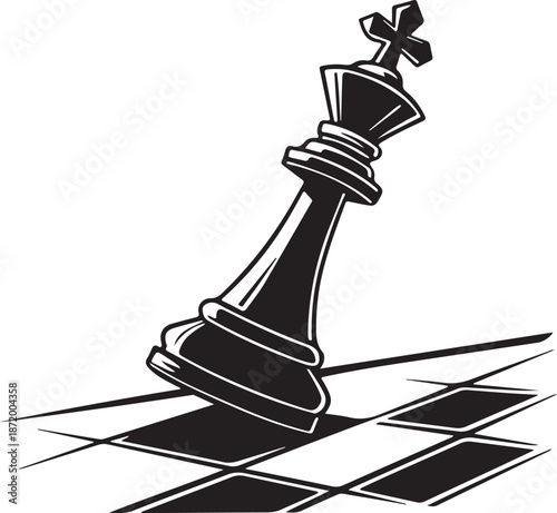 Vector Silhouette of King Chess Piece Tilted on Board, Checkmate Concept