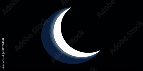 Elegant crescent moon illustration with smooth clean curves and soft tonal highlights, creating a calm night atmosphere