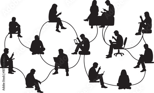 Connected People Silhouettes in a Circle Network