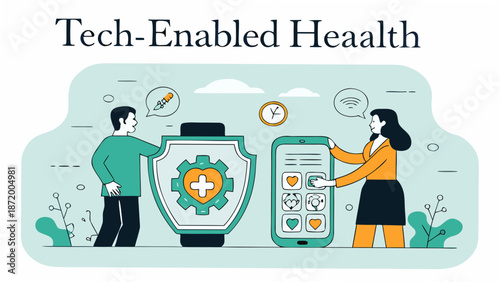 People using technology for modern healthcare solutions and services