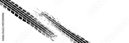 Tire track. Car, bike, motorcycle tyre mark with grunge effect isolated on white background. Wheel footprint on the road. Top view of rubber protector mark. background vector