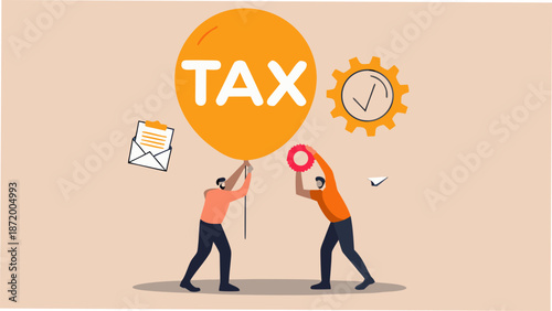 Two businessmen working together on tax return and finance concept