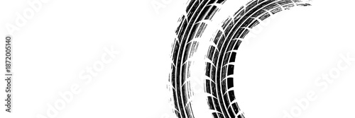 Tire track. Car, bike, motorcycle tyre mark with grunge effect isolated on white background. Wheel footprint on the road. Top view of rubber protector mark. background vector