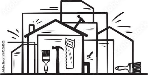 House Renovation with Tools and Construction Elements