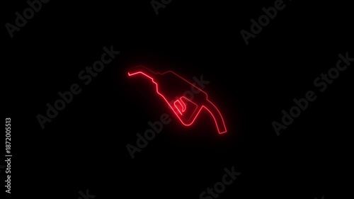 neon gas station icon animation,glowing neon gasoline pump nozzle icon isolated on black background, Fuel pump petrol station. oil pump nozzle icon animation, 4k video footage.