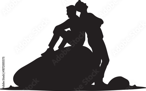 Silhouette of a man and woman in romantic embrace