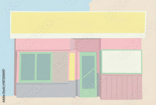 Minimalist pastel storefront illustration for modern poster design.