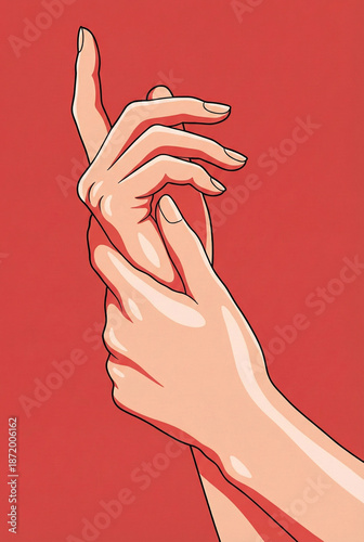 Hands holding each other in a firm grip, retro comic style illustration for mental health or solidarity themed posters.