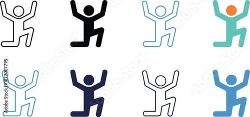 Eight Human Figure Icons Showing Different Poses and Colors exercise