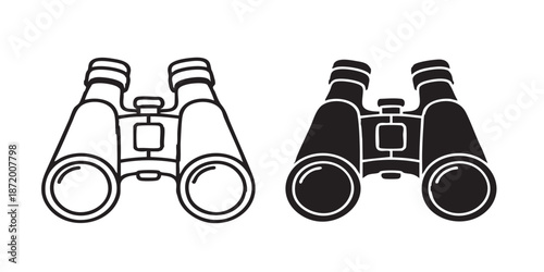 Binoculars vector icon, field glasses and observation symbol, outline and filled style, clean black line and solid design, minimal flat icon, isolated on transparent background, suitable for UI, web, 