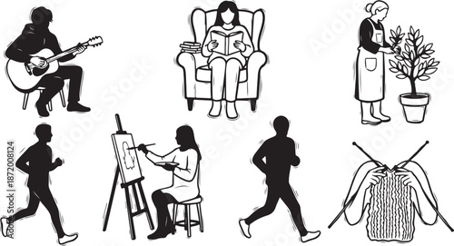 Silhouette illustrations of people engaging in various creative activities