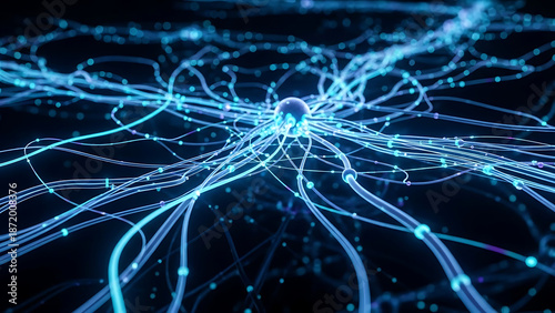 Neuron network visualization with glowing blue connections