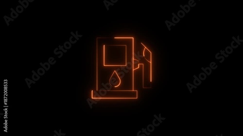 neon gas station icon animation,glowing neon gasoline pump nozzle icon isolated on black background, Fuel pump petrol station. oil pump nozzle icon animation, 4k video footage.