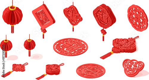Chinese red lanterns and lucky ornaments