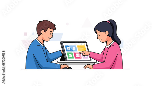 Children Learning Online Together on Tablet, Digital Education Concept