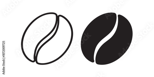 Coffee bean vector icon, arabica and roasted coffee symbol, outline and filled style, clean black line and solid design, minimal flat icon, isolated on transparent background, suitable for UI, web, ap