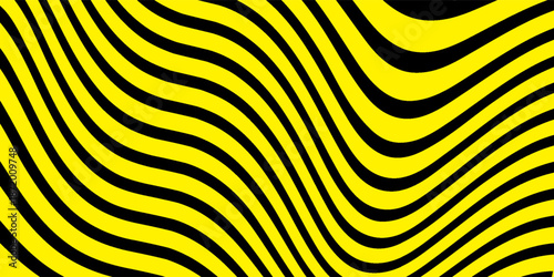 Abstract yellow and black wave pattern background. Abstract horizontal zig zag texture. Distorted chevron. Classic pattern. Retro and vintage design.