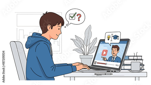 Student Learning Online via Laptop, E-learning, Distance Education, Online Courses